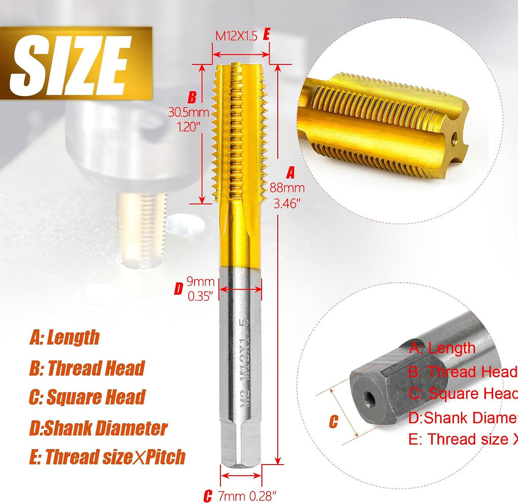 M12 X 1.5 Thread Tap for Metal, M12 X 1.5 M2 HSS Thread Milling Tap