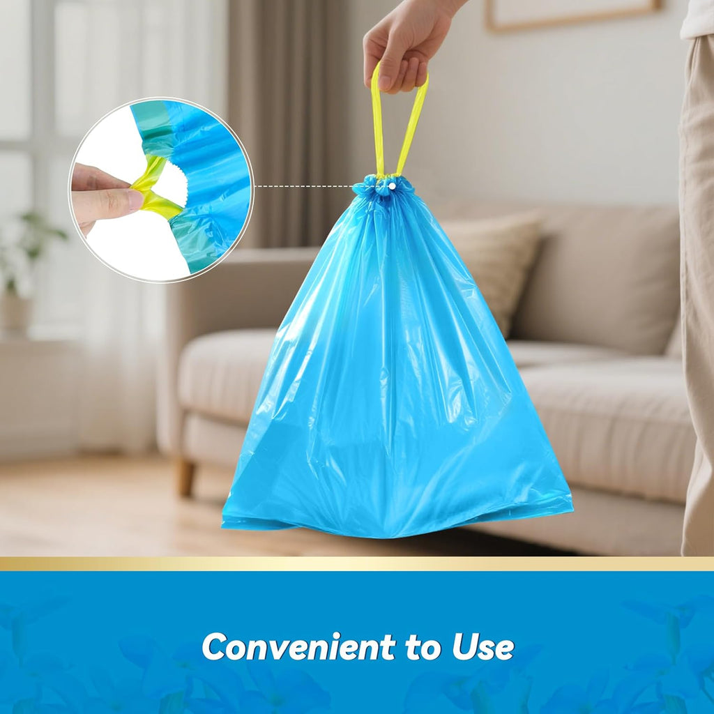 300 Count 15 Micron Extra Thick 4 Gallon Drawstring Small Trash Bags, Sturdy & Tear-Resistant Small Garbage Bags for