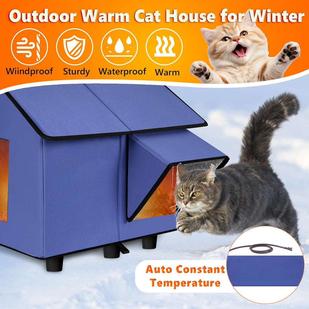 Outdoor Heated Cat House - Kokopro Indestructible Heated Cat House for Outside Winter, 100% Waterproof, Safe Escape