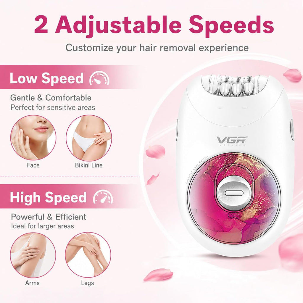 706 Epilator for Women with 18-Tweezer, Full-Body Hair Removal, Red | 2-Speed, Gentle Operation Silent Design, 700mAh