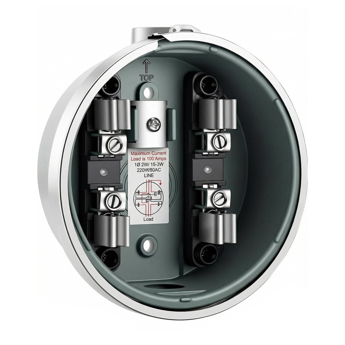 100 Amp Meter Socket, 4-Jaw Meter Base, Single Phase 3-Wire Ring Type