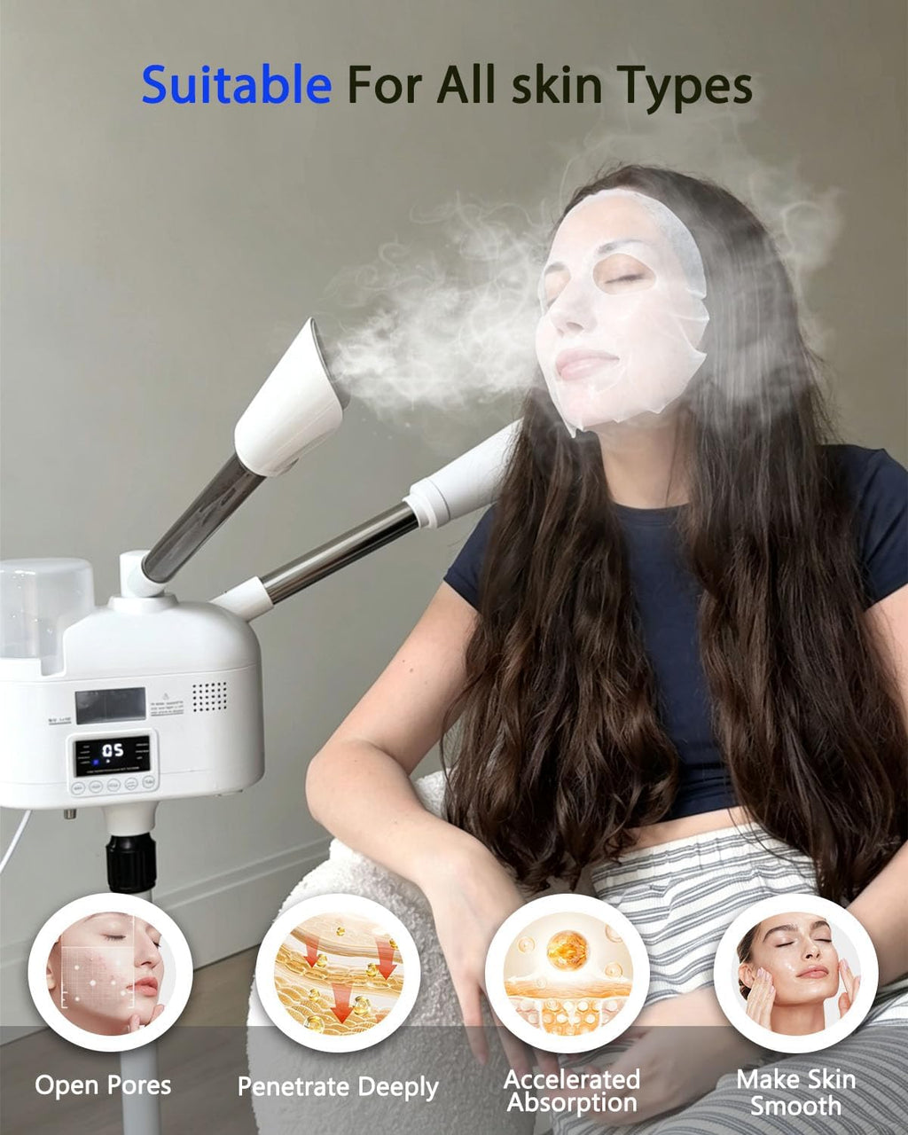 Professional Facial Steamer with 5X LED Magnifying Lamp 4 in 1 | Hot and Cold Facial Steamer, Esthetician Steamer for