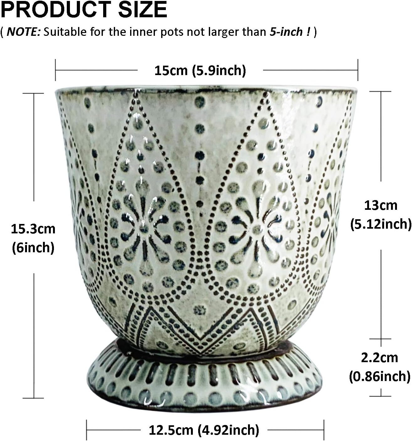 6 Inch Beaded Ceramic Planter Set of 2 with Drainage Hole and Saucer for Plants, Indoor-Outdoor Large Round Succulent