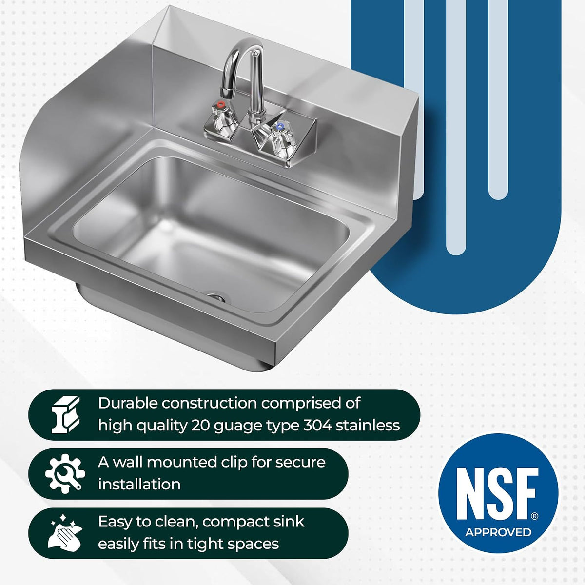 15" x 17" Hand Sink, Left Side Splash Guard, Gooseneck Faucet, NSF