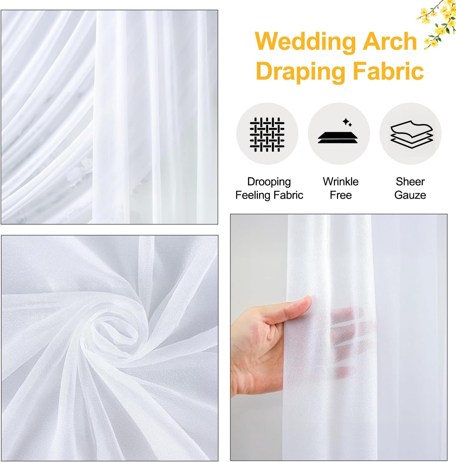 Arch Backdrop Stand,7ft x 8ft Heavy Duty Backdrop Stand with 28" x19FT Wedding Arch Draping Fabric with White Fabric