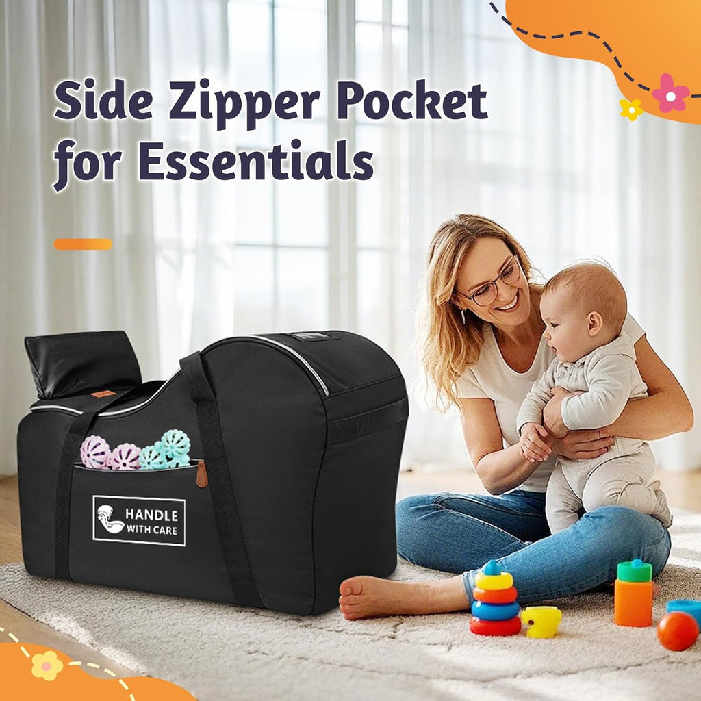 Car Seat Travel Bag Fits Infant Carseat with Anti-Rebound Bar Base | Padded, Side Pocket for Baby Essentials