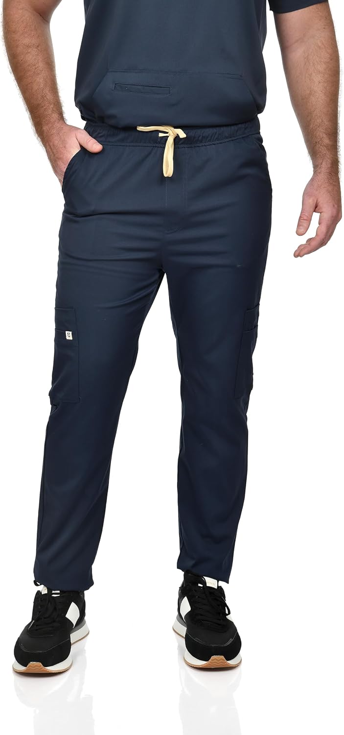 CINQO Men Scrub Set V-Neck Scrub Top & Bottom 4-Way Stretch, Breathable, Modern Fit Medical Work