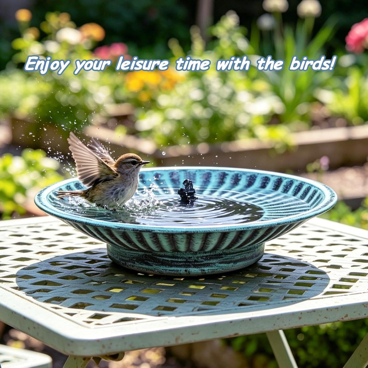 12.3" Solar Bird Bath Bowl,Metal Solar Bird Bath Fountains for Outdoors
