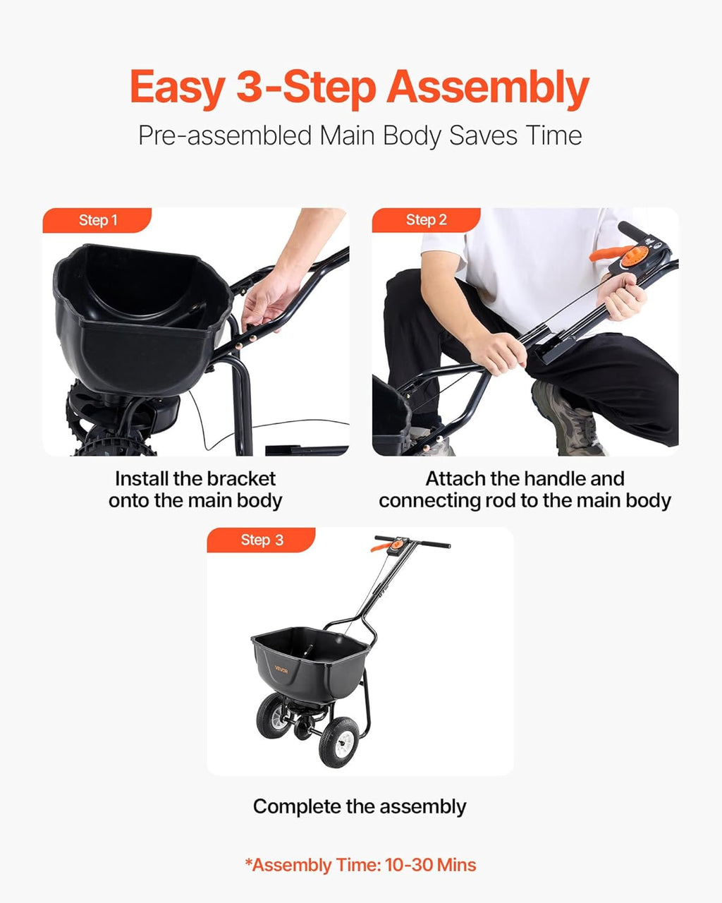 Walk Behind Spreader, 60LBS Capacity, Push Spreader with 0-9.8 ft Spreading Width, 8 in All Terrain Pneumatic Tires