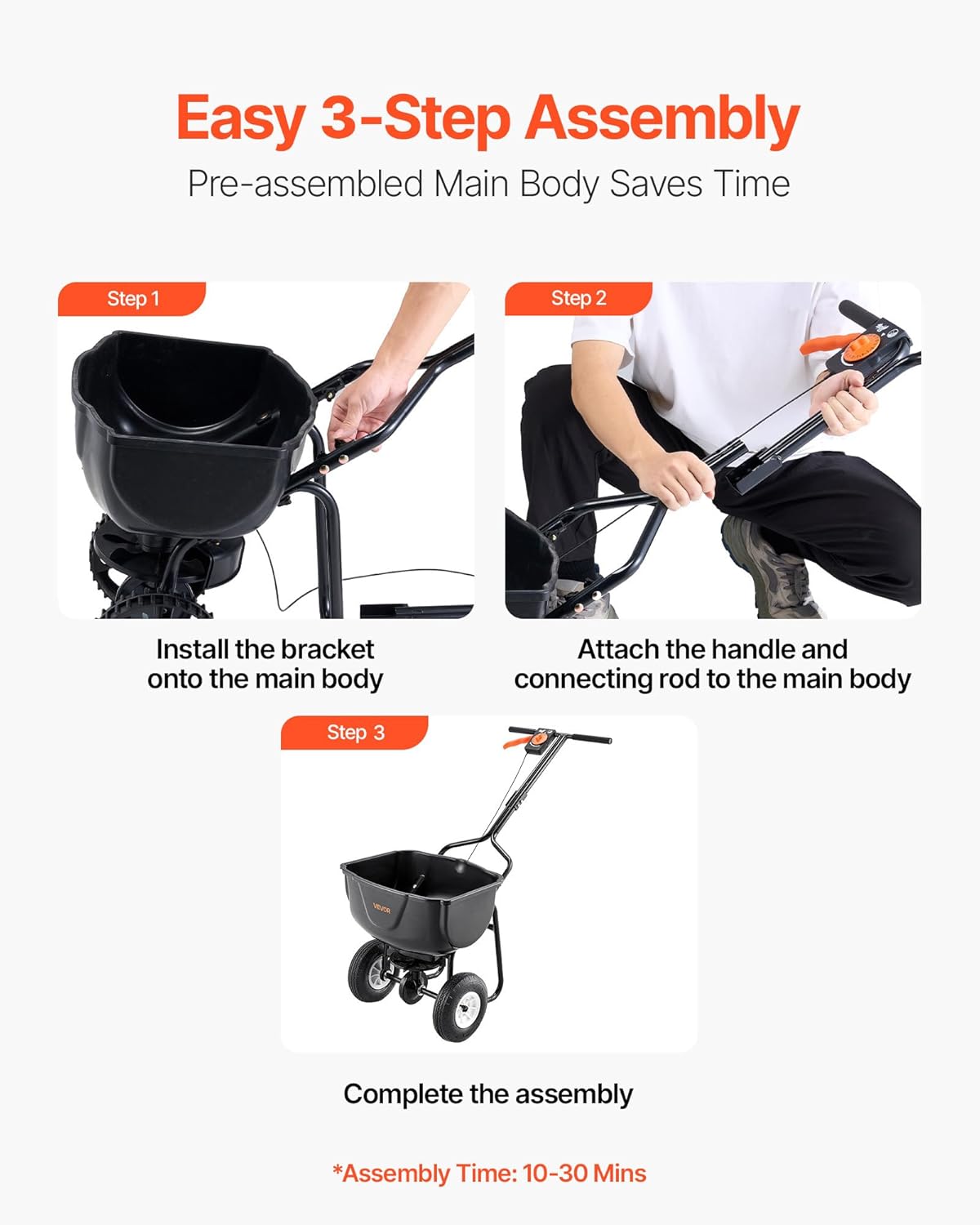 Walk Behind Spreader, 60LBS Capacity, Push Spreader with 0-9.8 ft Spreading Width, 8 in All Terrain Pneumatic Tires