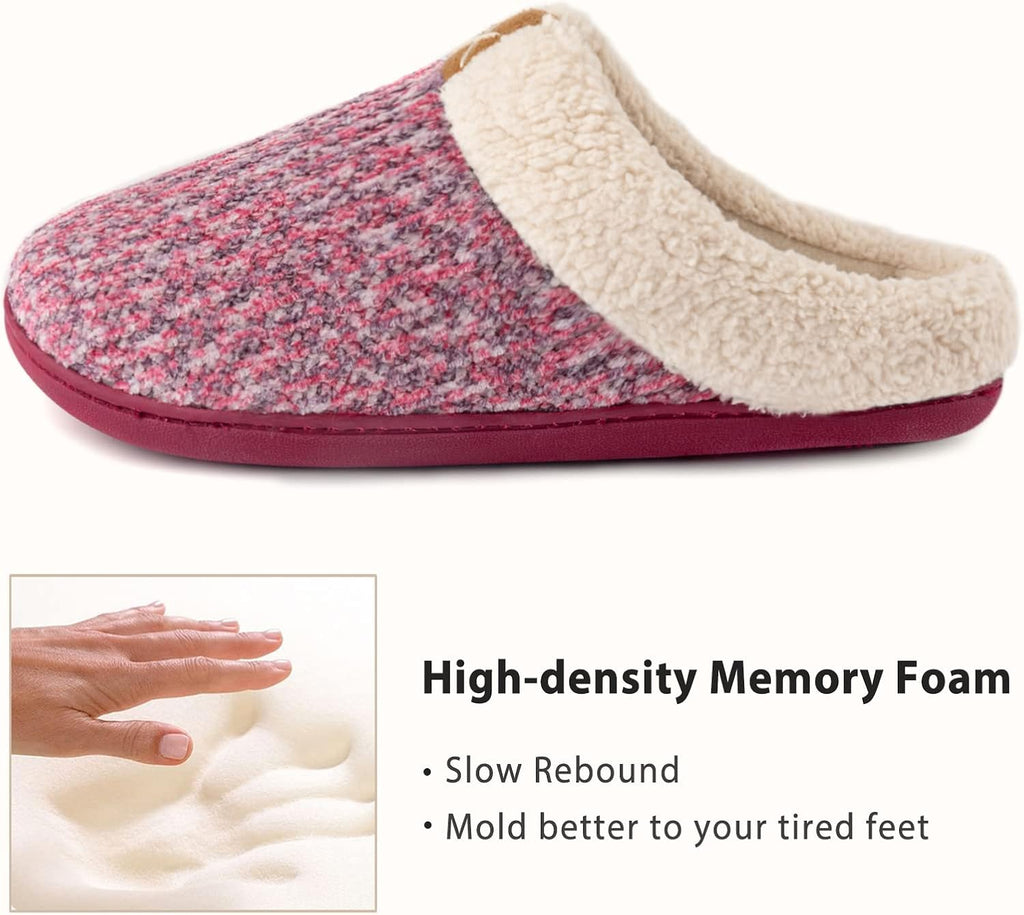 Women's Indoor Bedroom Slipper with Memory Foam, Gift for Women, Wool-Like House Shoe with Anti-Skid Rubber Sole for
