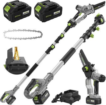 2-in-1 Cordless Pole Saw (2025 Upgraded), 7 Inch Brushless Mini Chainsaw with Extension Pole, Pole Saws for Tree
