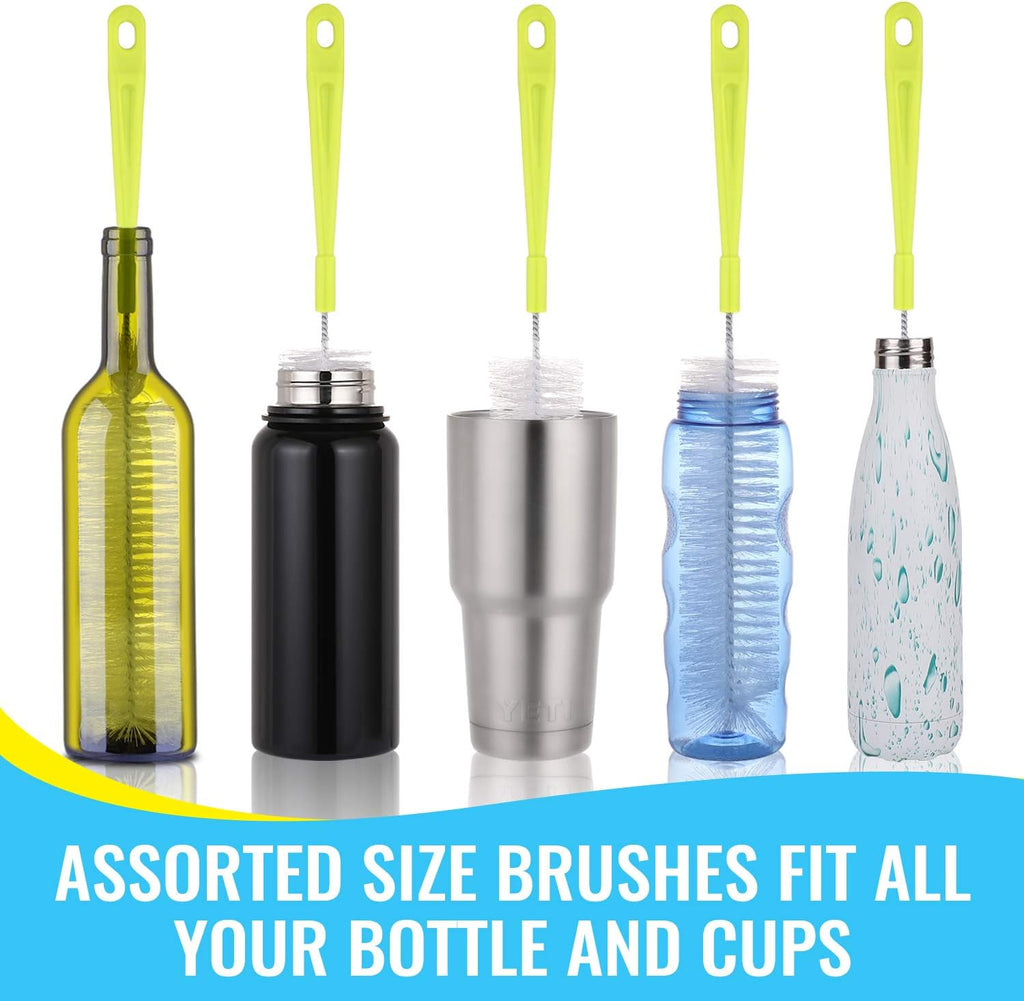 Bottle Cleaning Brush Set - Long Handle Bottle Cleaner for Washing Narrow Neck Beer Bottles, Sports Water Bottles