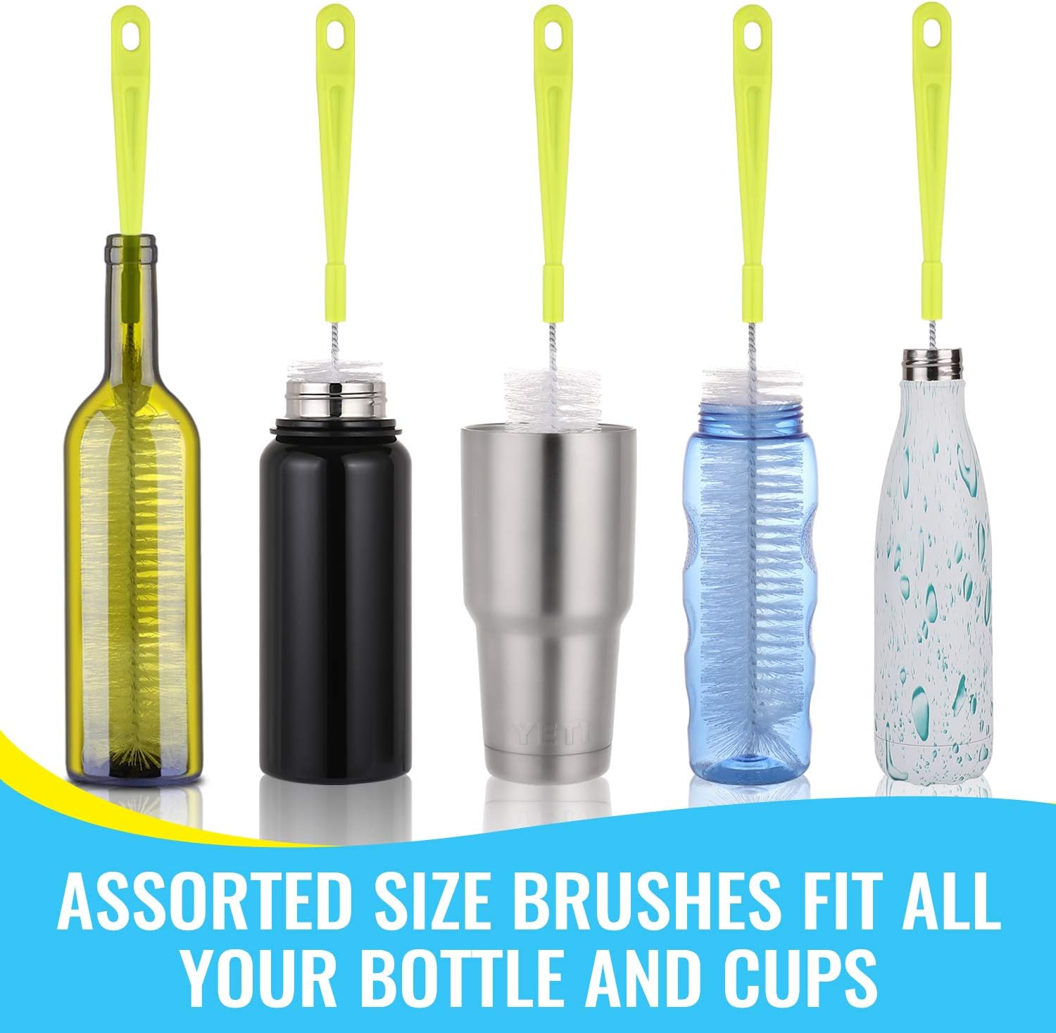Bottle Cleaning Brush Set - Long Handle Bottle Cleaner for Washing Narrow Neck Beer Bottles, Sports Water Bottles
