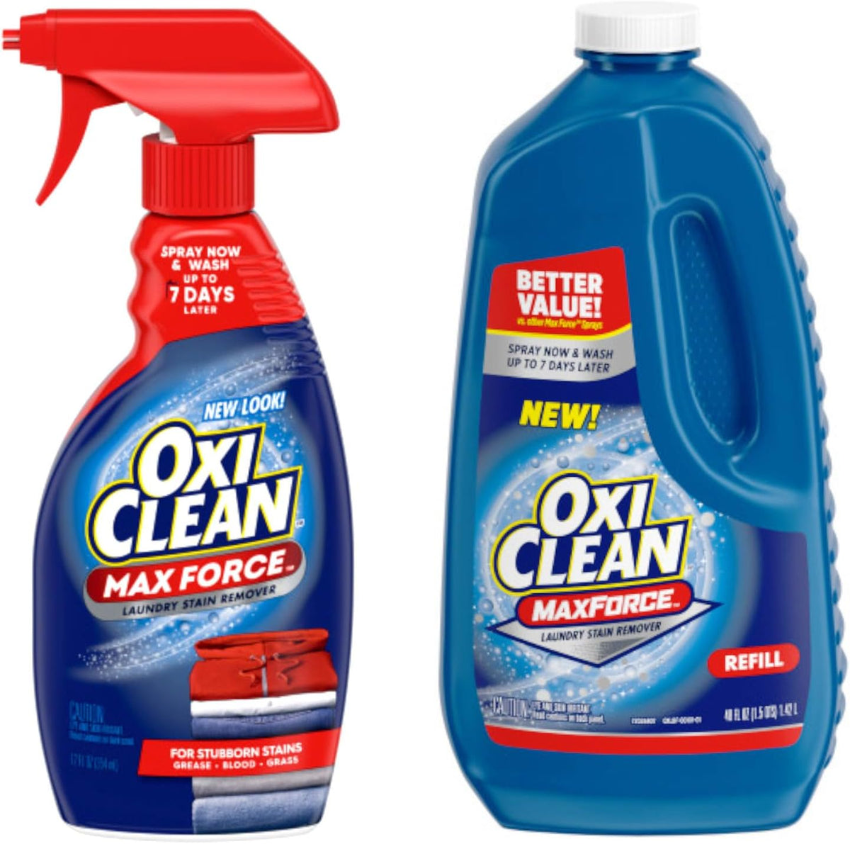Max Force Laundry Stain Remover Spray, 12 fl oz + 48 Fl Oz Refill Bottle Kit 60 Fl Oz Total