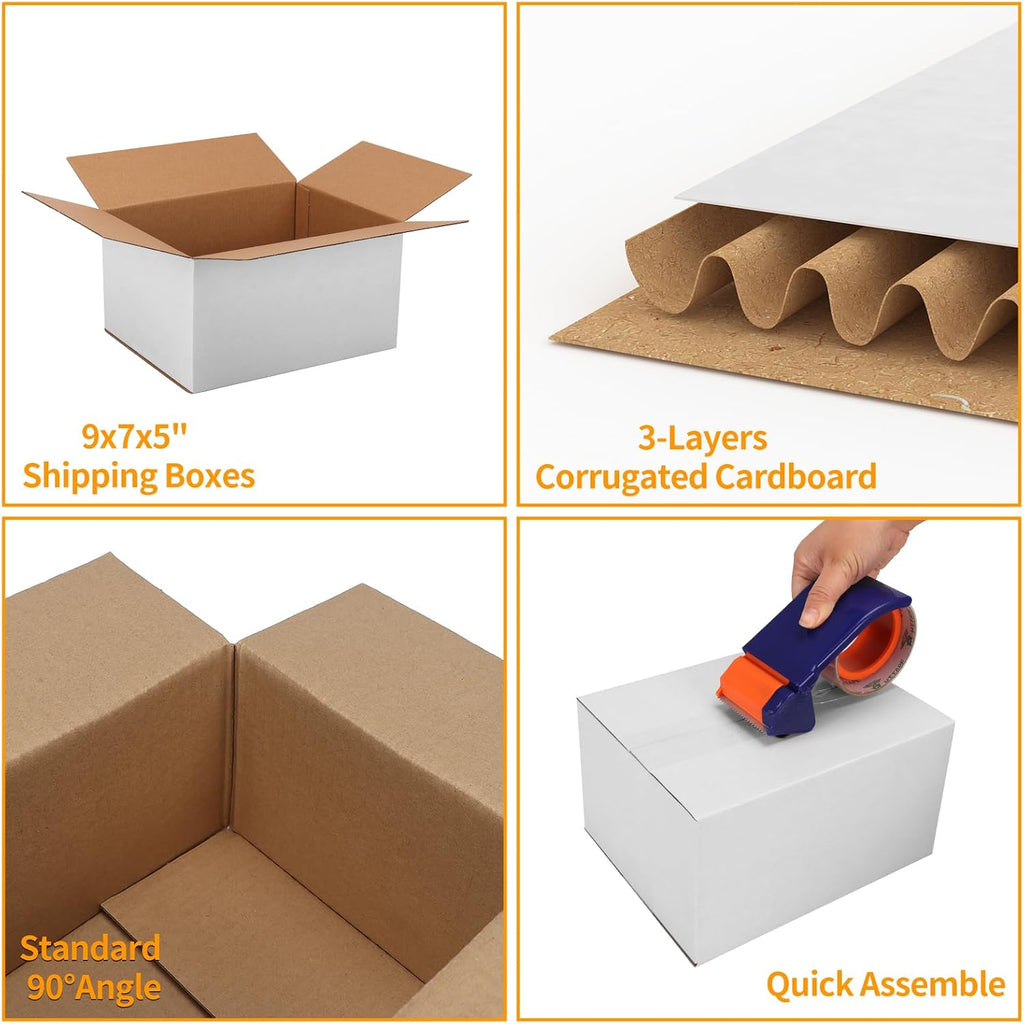 9x7x5 Shipping Boxes Set of 30, White Corrugated Cardboard Box for Mailing Business Packaging