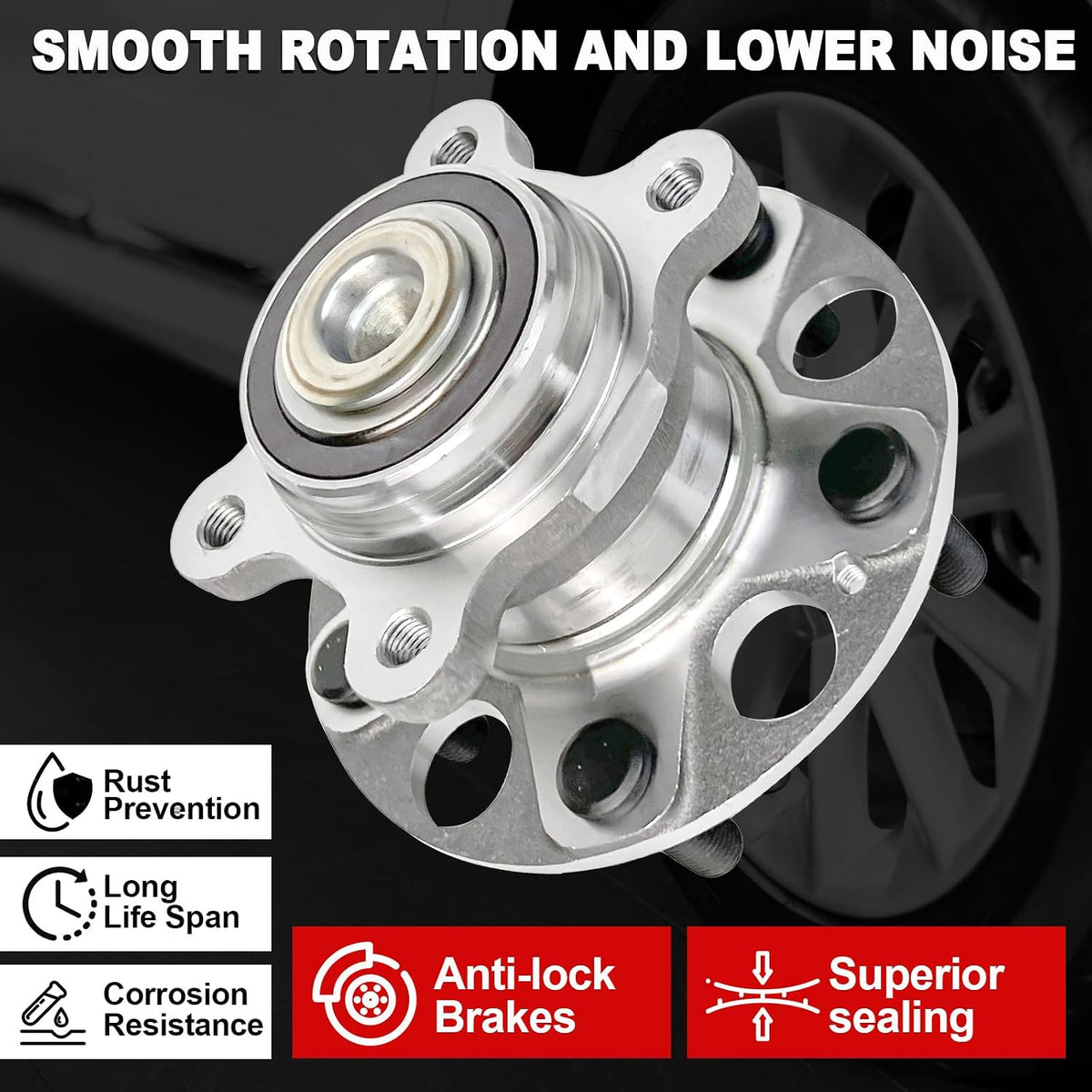 Pair 512256 Rear Wheel Bearing Hub Assembly Compatible with Honda Civic EX 1.8L 2006-2011, Civic EX-L 1.8L 2009-2010, Civic Si 2.0L 2006-2011, FWD Model Only, 5 Lugs