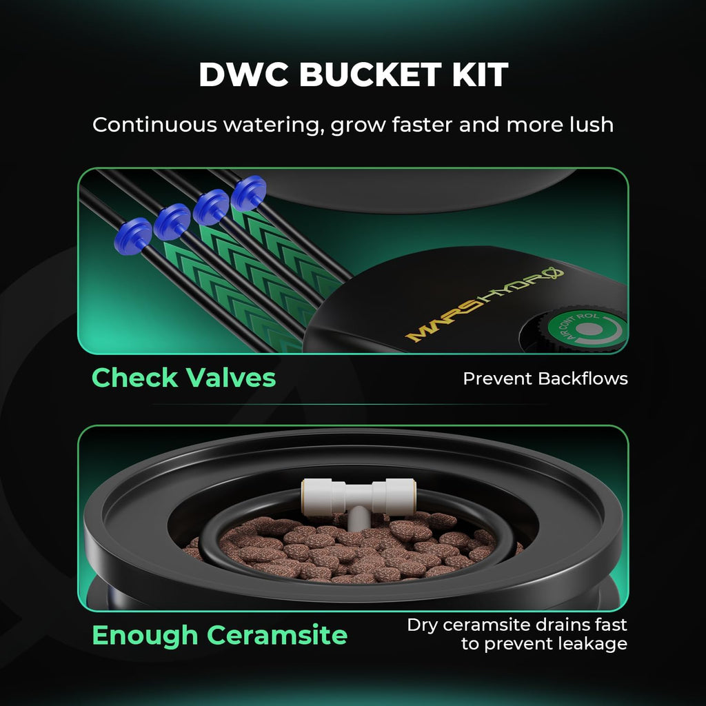 DWC Hydroponics Grow System 5 Gallon Deep Water Culture with 8W Air Pump, Multi-Purpose Air Hose, Air Stone, 2