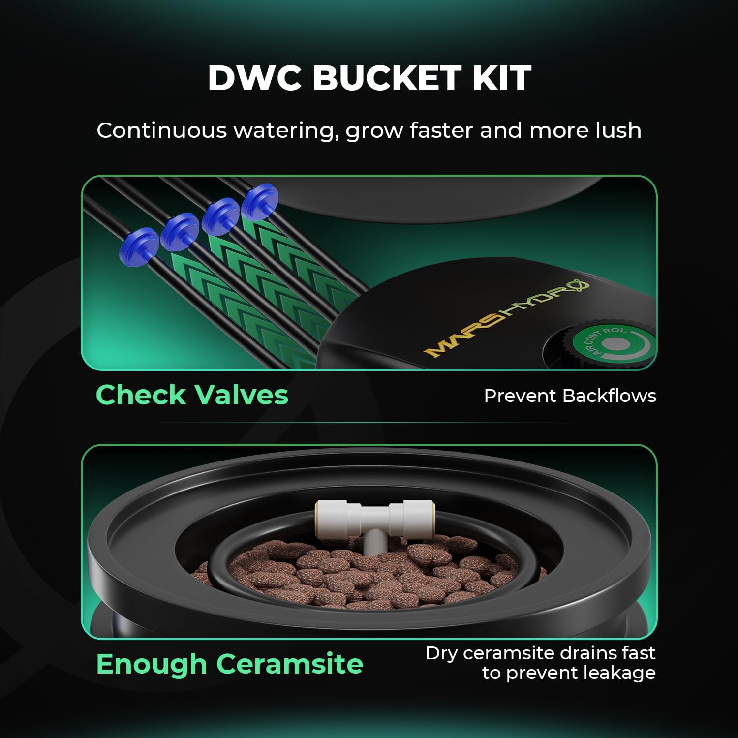 DWC Hydroponics Grow System 5 Gallon Deep Water Culture with 8W Air Pump, Multi-Purpose Air Hose, Air Stone, 2