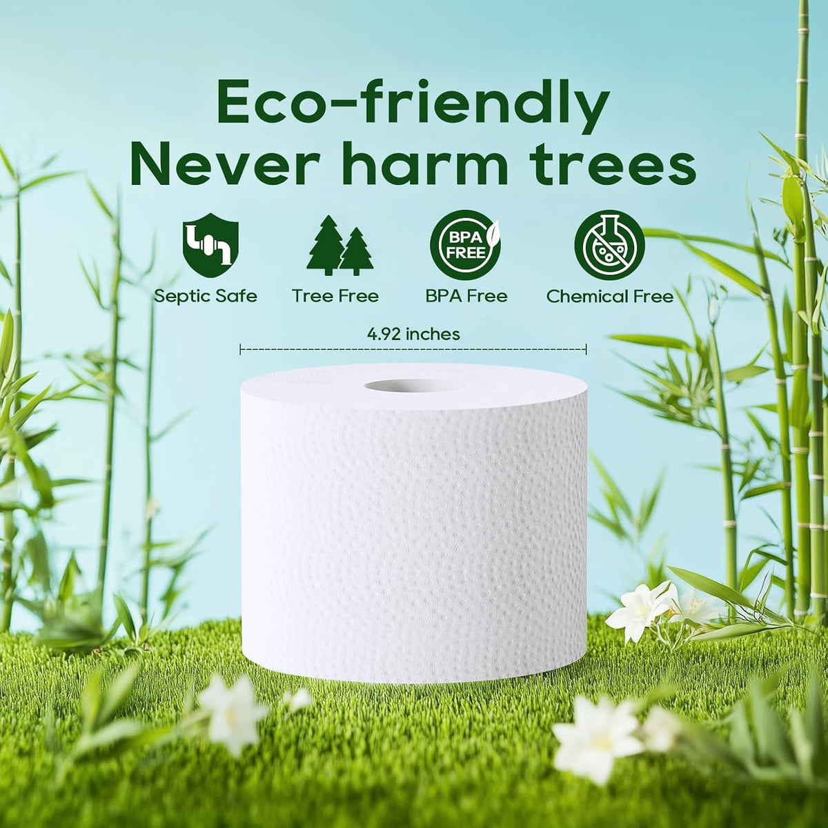 Bamboo Toilet Paper 2 Ply, 9 Mega Rolls, 600 Sheets, White