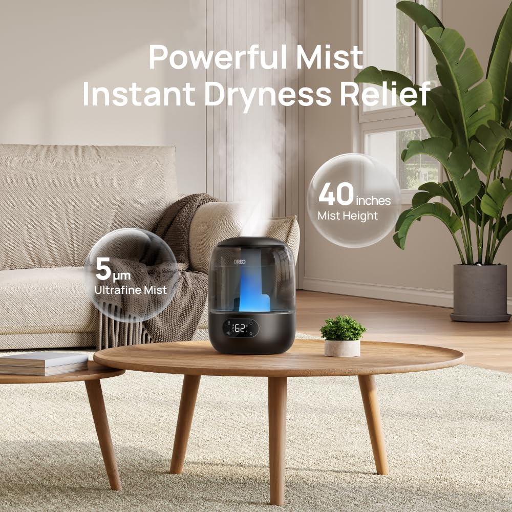 3L Humidifiers for Bedroom, 30H Runtime, 26 dB Quiet, Black | Easy to Refill & Clean, Precise Humidity Control, Night
