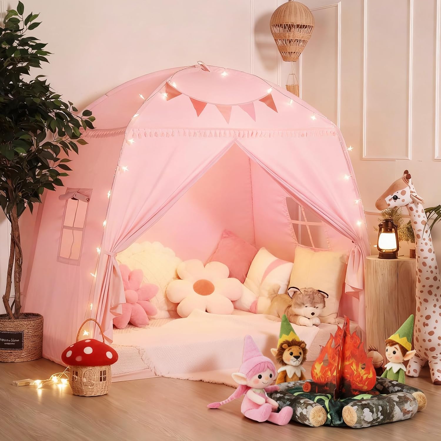 Large Teepee Tent for Kids - Tent Indoor Kids Teepee Tent for Boys & Girls - Kids Play Tent Inside Canopy Bed for
