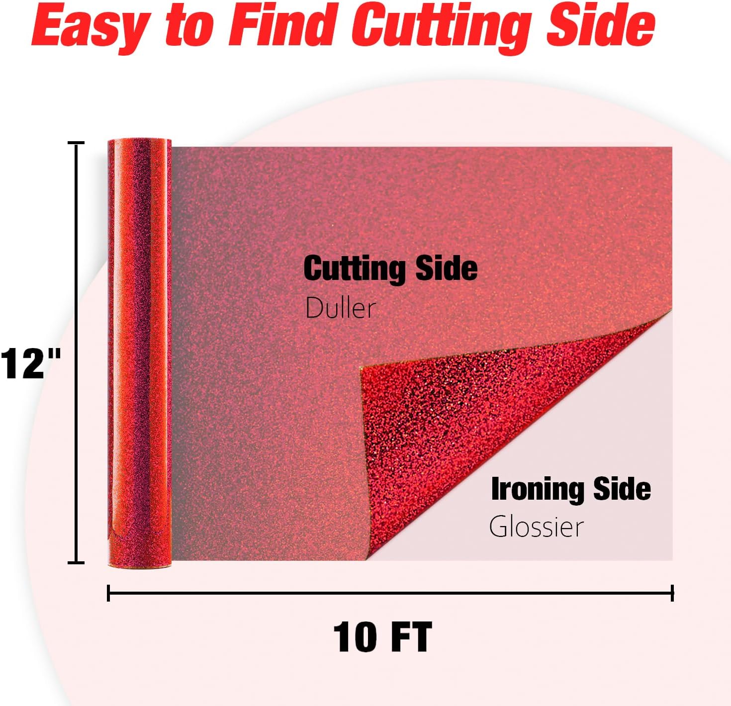 Red Glitter HTV Heat Transfer Vinyl Roll-12 x 10ft Red Glitter HTV Vinyl for T-Shirt Clothing Bags,Glitter Iron on
