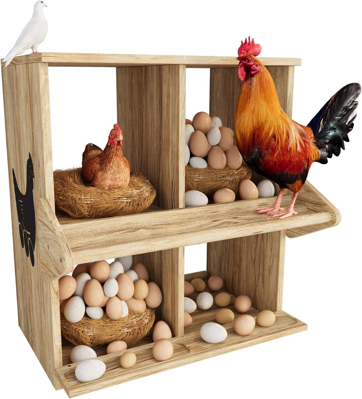 Chicken Nesting Box, 4 Compartment Wooden Nesting Boxes for Chickens with Perches, Floor/Stand/Wall Mount Large