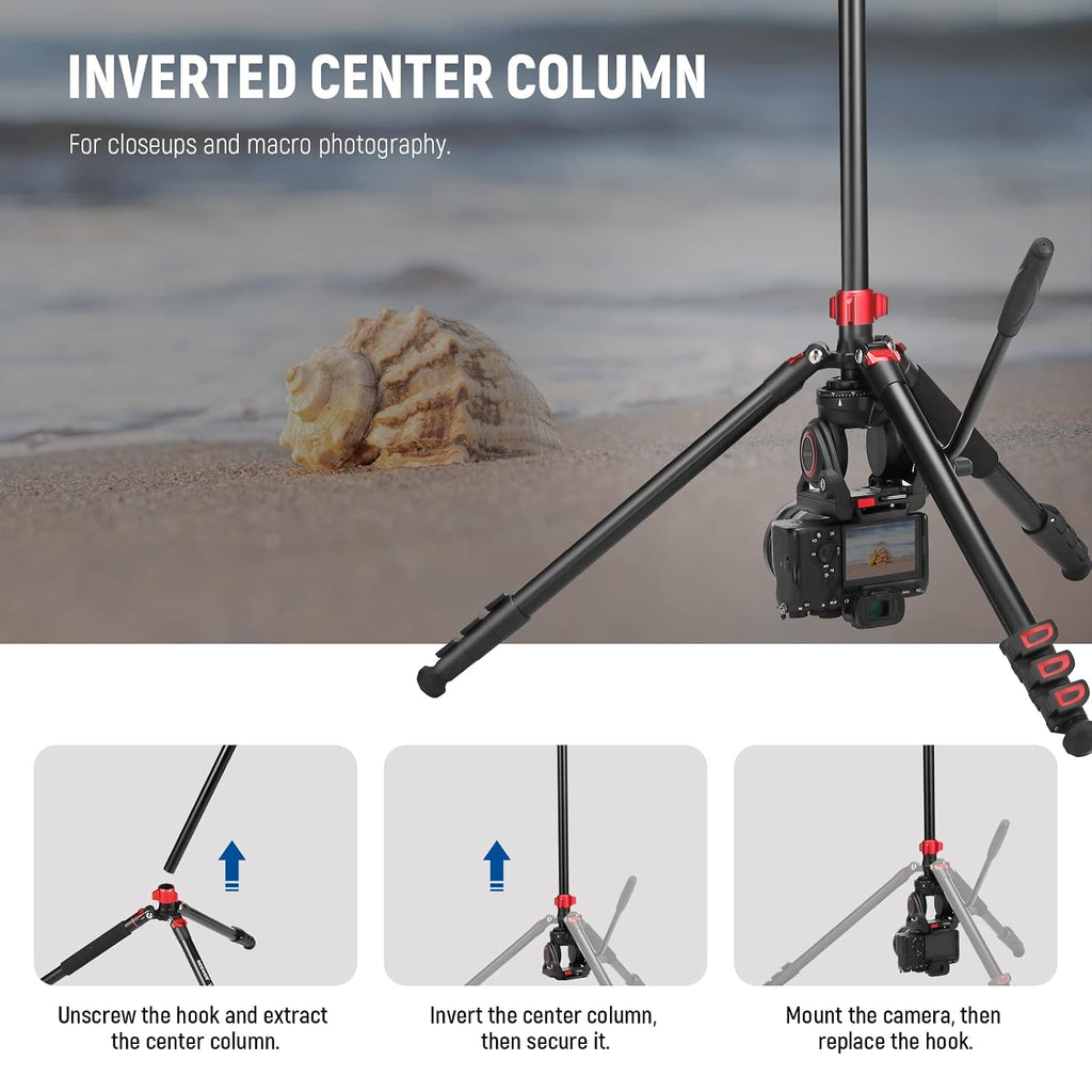 72" Fluid Head Video Tripod Monopod, Aluminum Alloy QR Plate Compatible with DJI RS Gimbal, 360° Pan & +90°/-70° Tilt