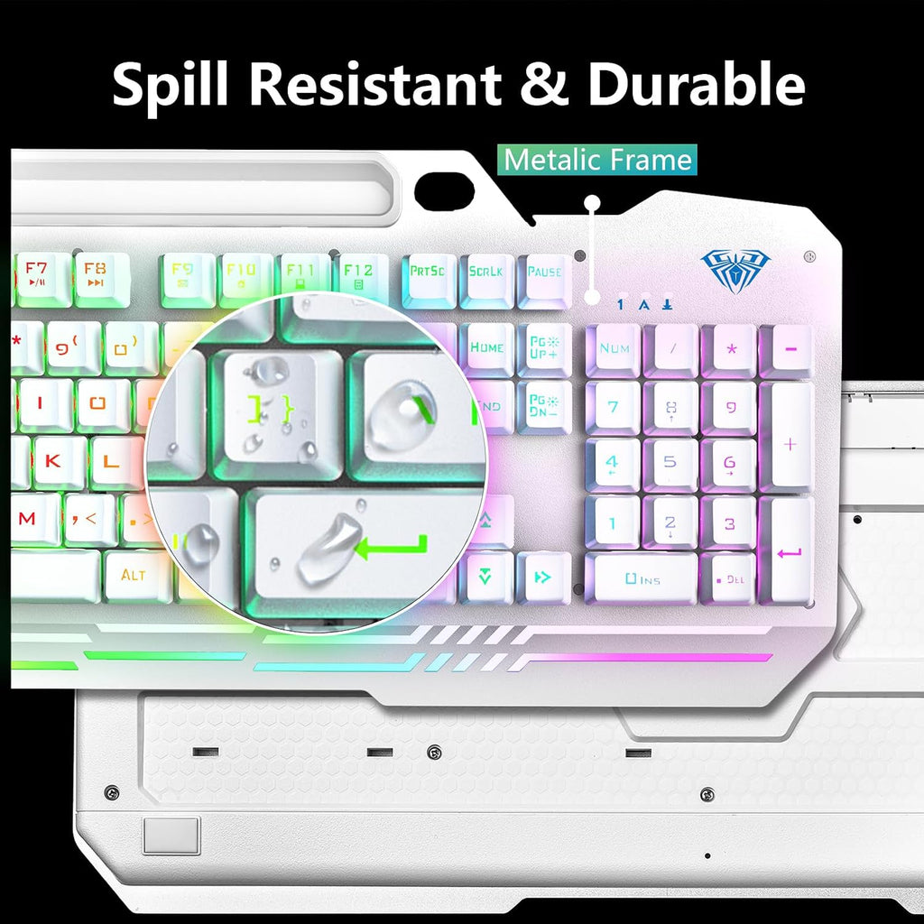 Gaming Keyboard, T102 104 Keys Keyboard and Mouse Combo, USB Wired Computer Keyboards Mechanical Feel Full Size, RGB