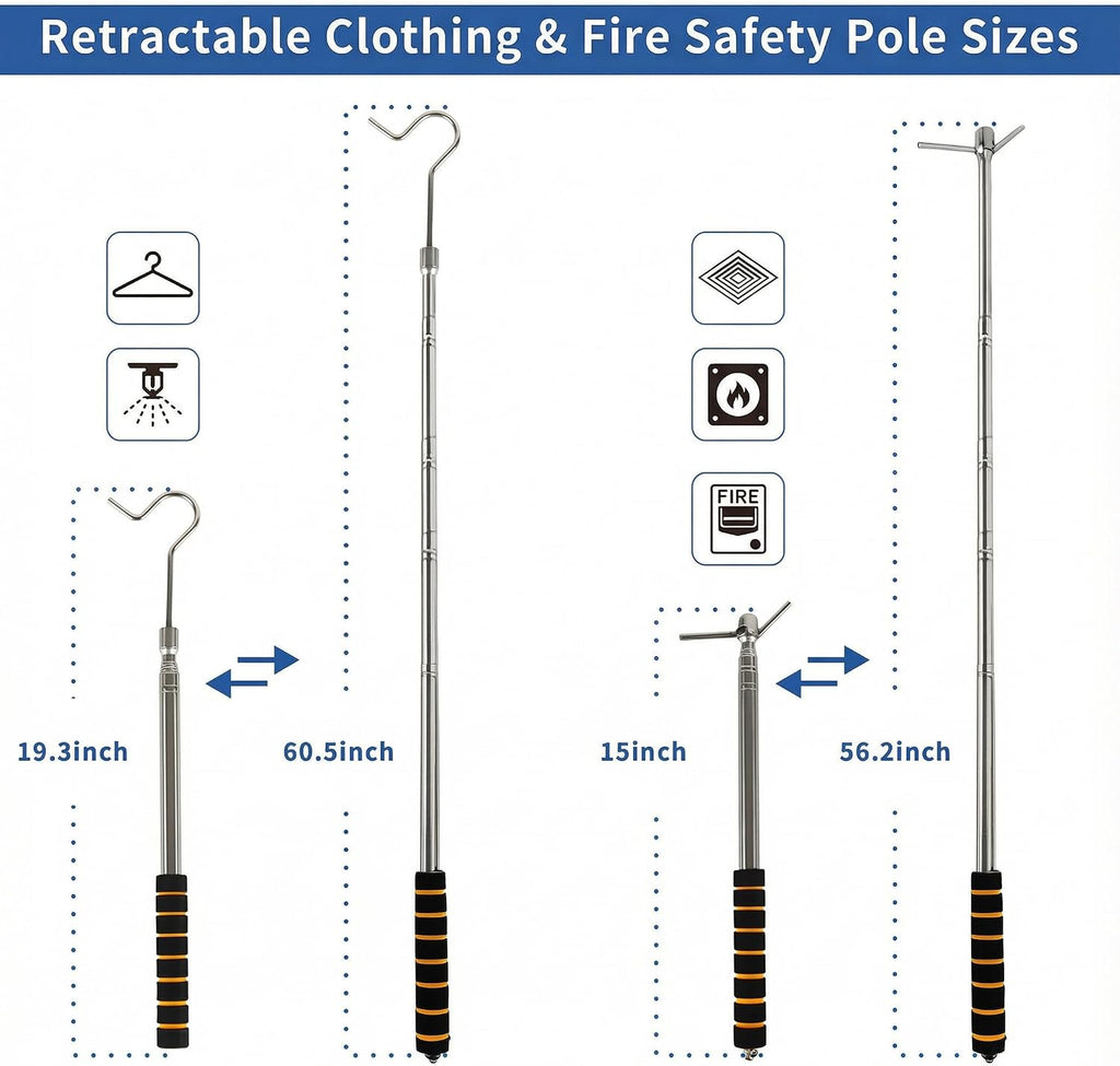 Extendable Smoke Detector Tester Pole - 13.8-60.5" Longer Reach with 2 Interchangeable Heads for Smoke Alarm & High
