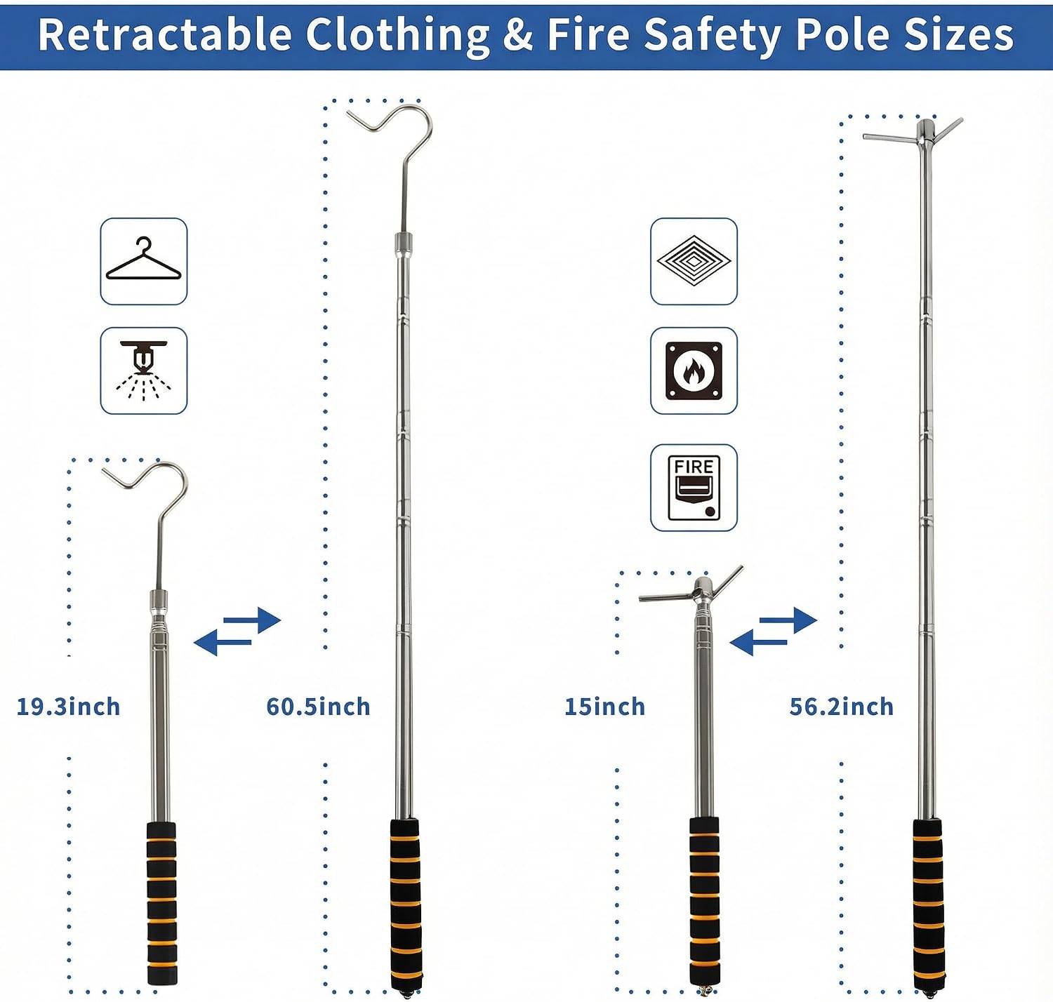 Extendable Smoke Detector Tester Pole - 13.8-60.5" Longer Reach with 2 Interchangeable Heads for Smoke Alarm & High