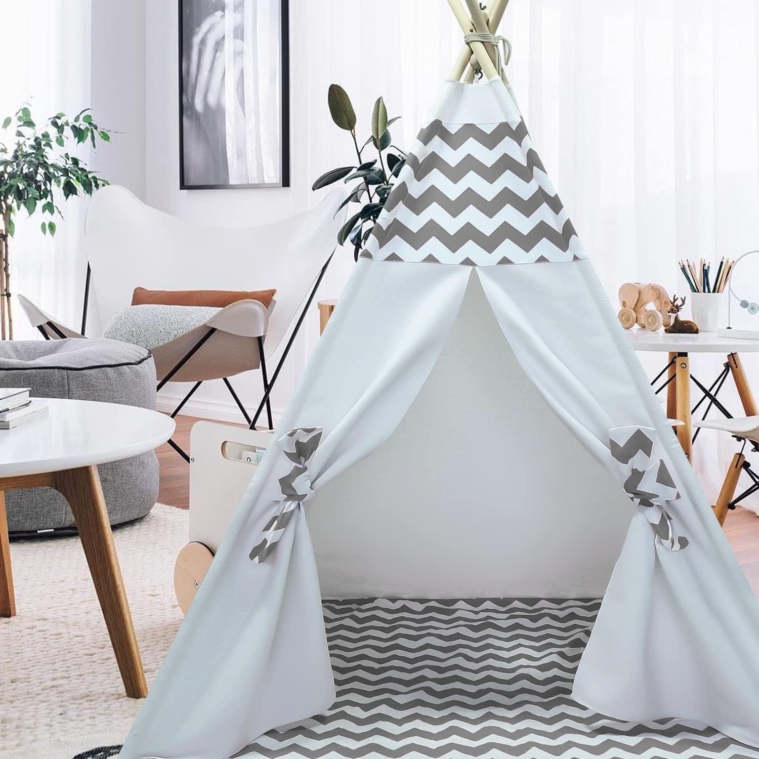 Boys Teepee Tent for Kids Teepee Baby Teepees for Boys Girls Baby Kids Tent Indoor Tepee Grey Chevron Tepees Toddler