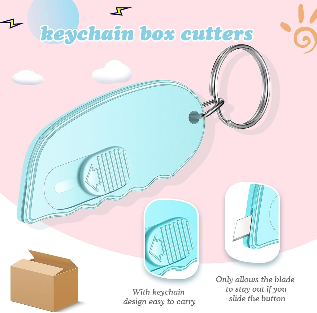 12 Pack Mini Keychain Box Cutter Portable Pocket,Brightly Color
