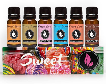 Sweet Set of 6 Premium Fragrance Oils - Includes Bubble Gum, Orange Creamsicle, Peaches & Cream, Blue Cotton Candy
