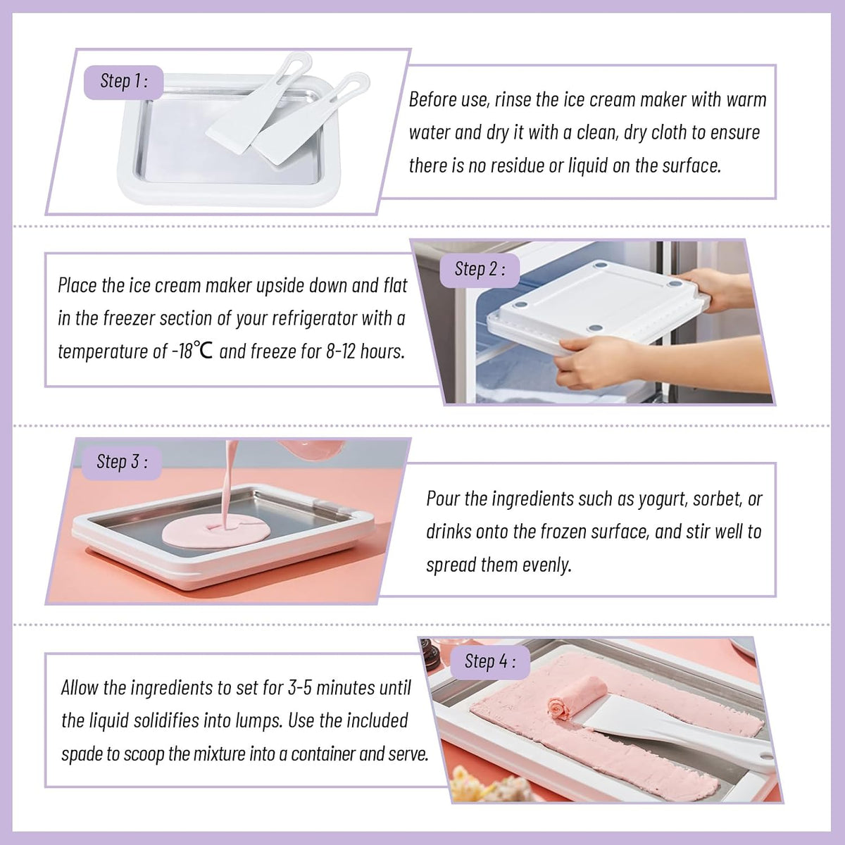 Rolled Ice Cream Maker Instant Ice Cream Maker, Lavender