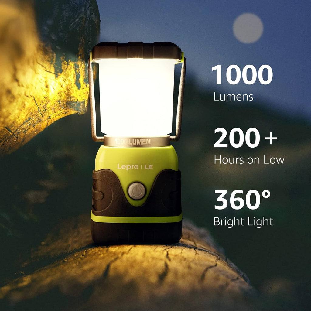 1000LM Battery Powered LED Camping Lantern, Green Tent Light with 4 Light Modes, Camping Essentials, Waterproof