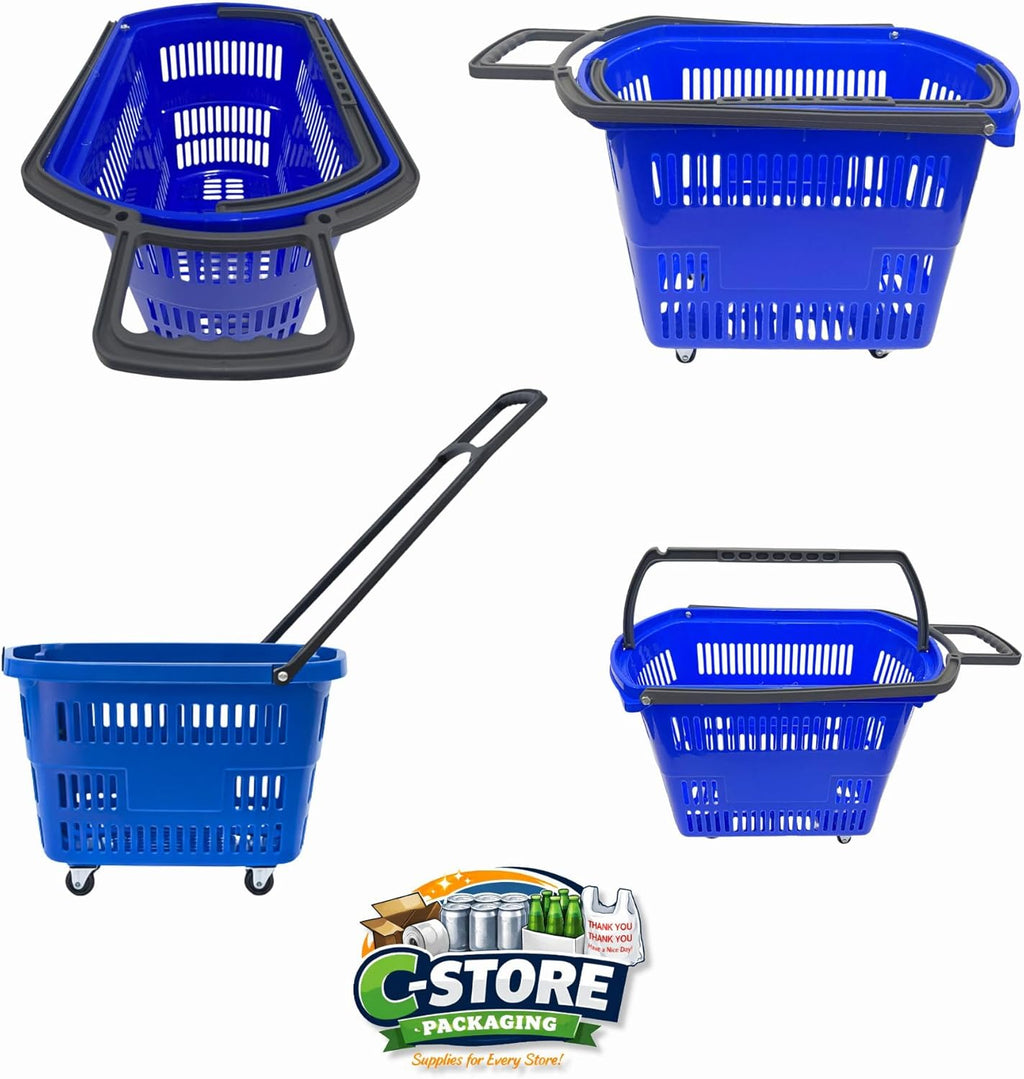 Rolling Shopping Basket with Wheels, Blue, 1 | 9.2 Gallon, Extendable Pull Handle, 60 LB Capacity