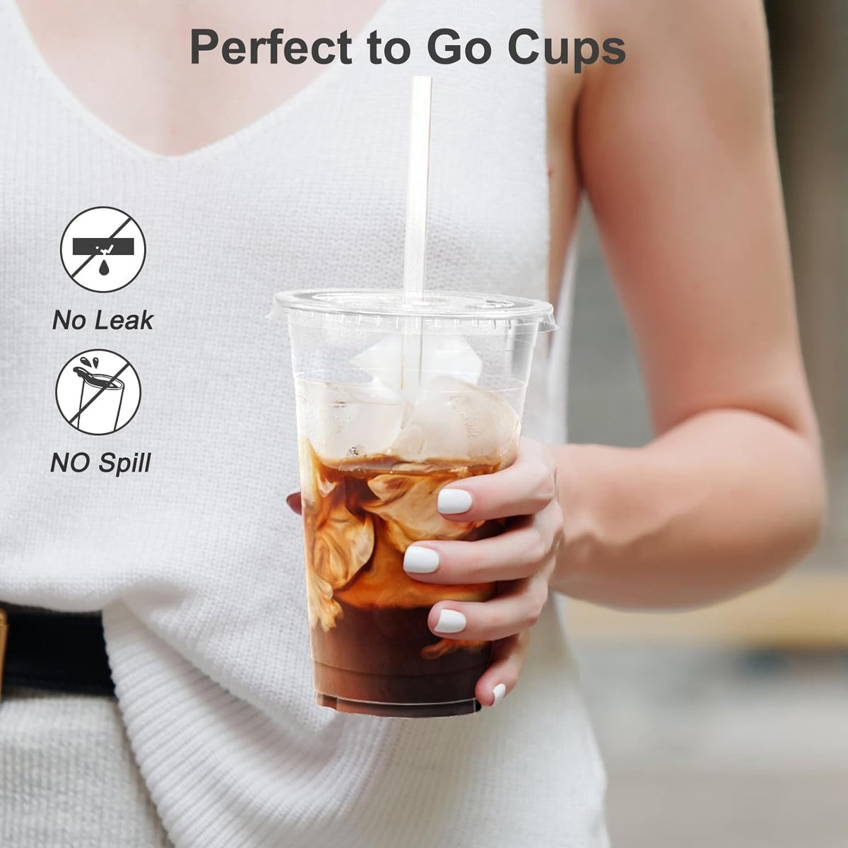 100 Pack - 24 oz Clear Plastic Cups with Lids and Straws