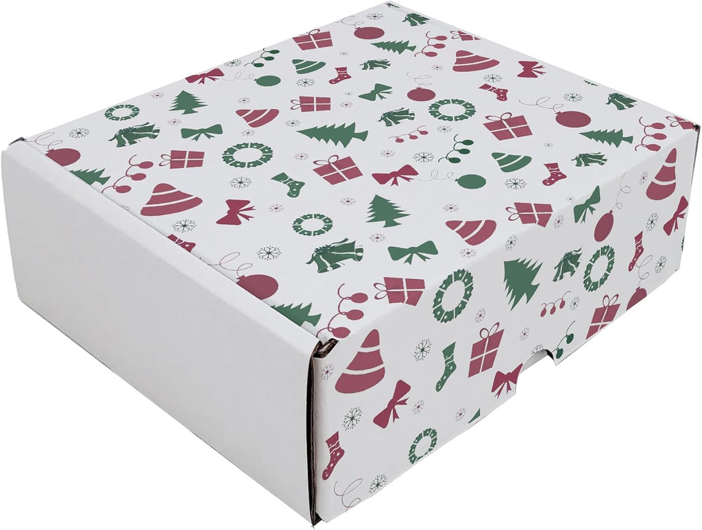 12x9¼x2", X-mas Gift Mailer Boxes, White Christmas Print, 15 Pcs
