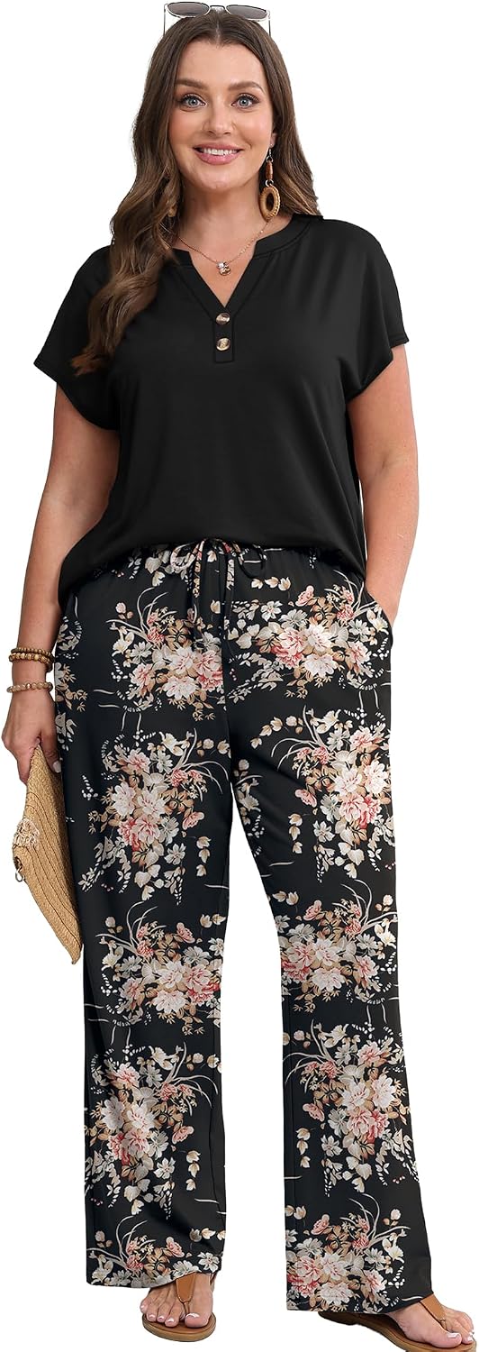 Two Piece Set for Women Summer Outfits Cruise Vacation Fashion Clothing Wide Leg Lounge Pant Sets