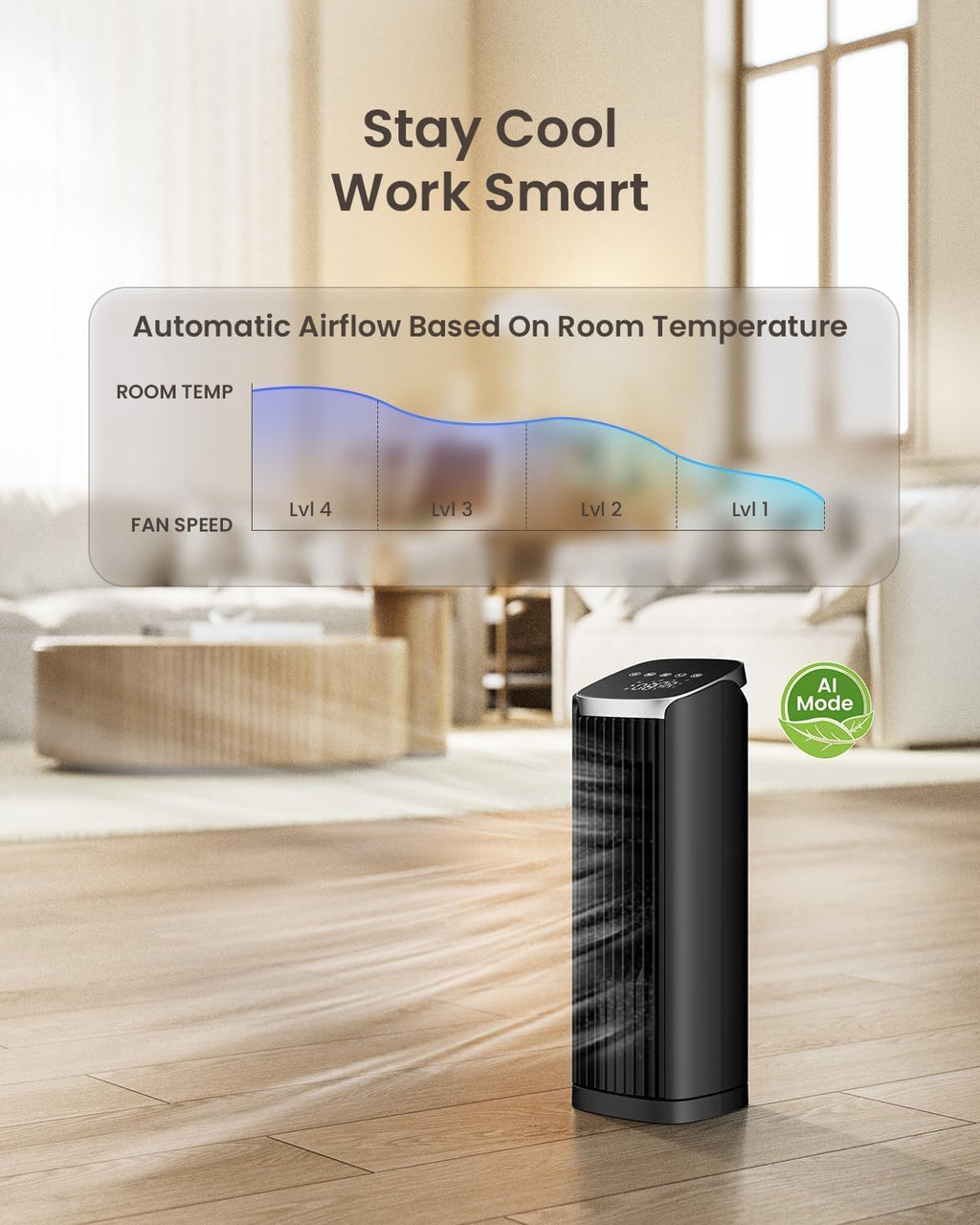 Tower Fan for Bedroom, 13.2" Quiet Desk Fan with Remote, 4 Modes 4 Speeds Max 24ft/, 70° Oscillating Table Fan