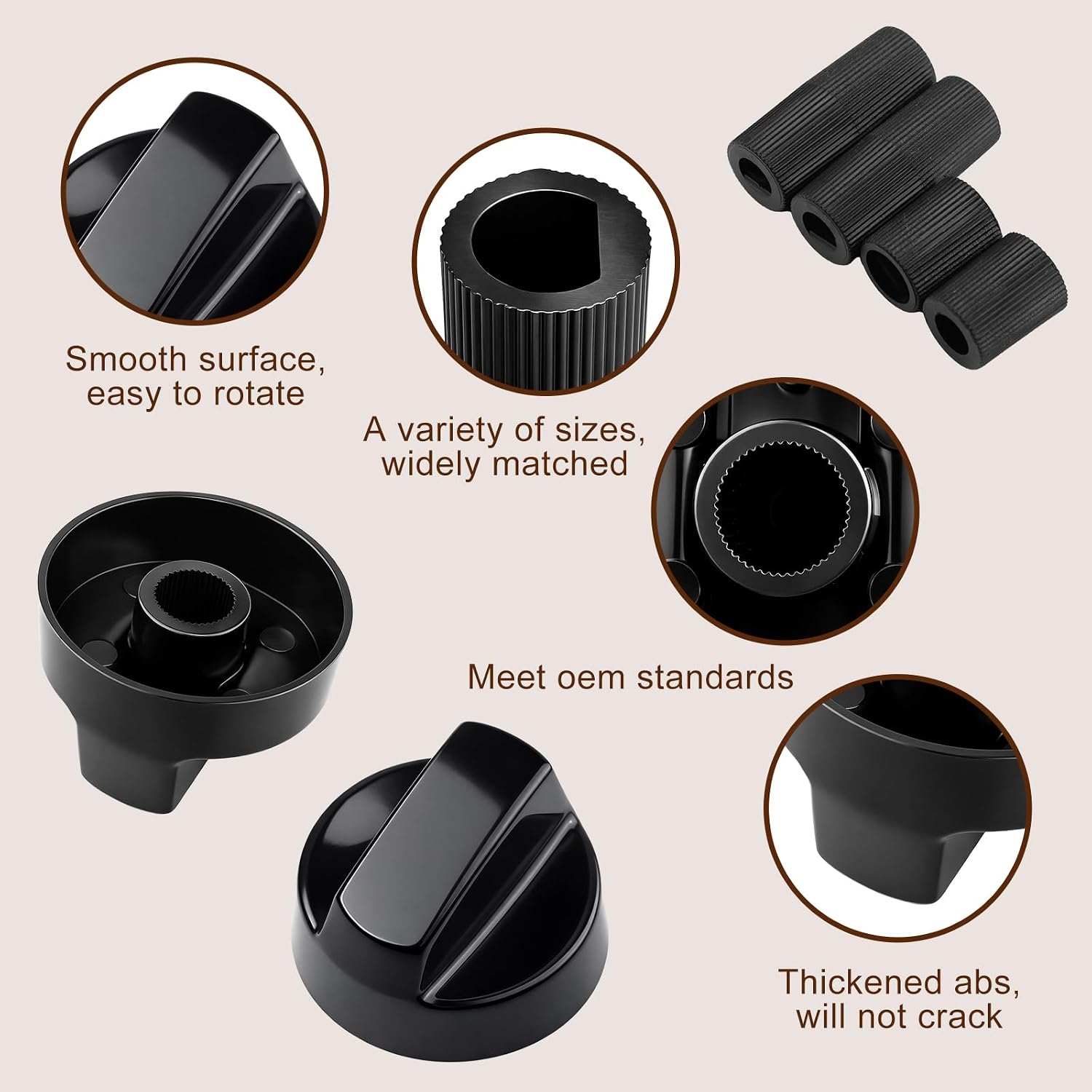 Universal Control Knobs Replacement Kit - 4 Pack Black Oven Control Knobs Replacement with 12 Adapters, Upgraded