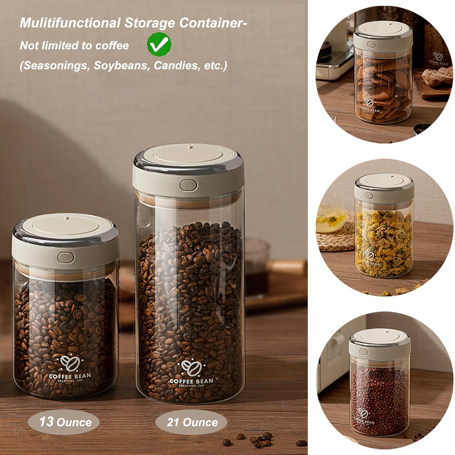 Coffee Bean Storage Container with One-way Valve Airtight Lid Date Tracker for Coffee and More Food Fresh and