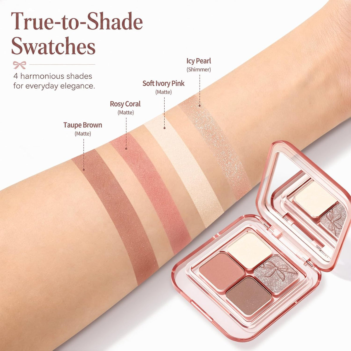 4 Color Mini Neutral Nude Eyeshadow Palette with Mirror, 04 Pink Beige