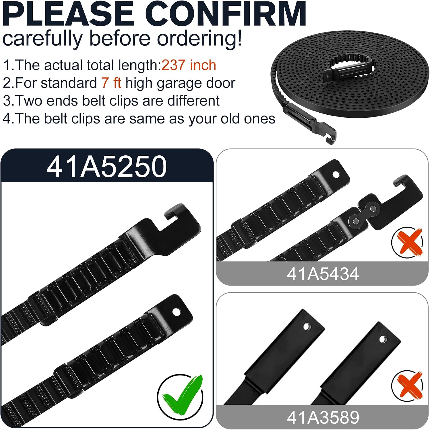 41A5250 Garage Door Opener Belt 237" - for 7FT High Garage Doors