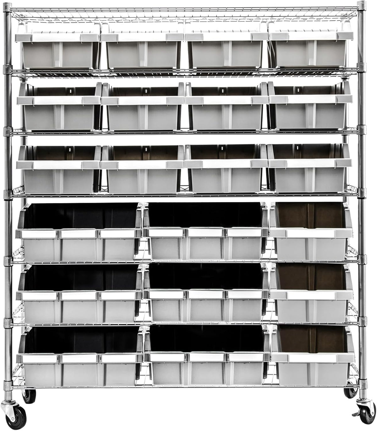 7-Tier NSF 21-Bin Steel Wire Shelving Rack, 48"W x 14"D x 56"H, Gray