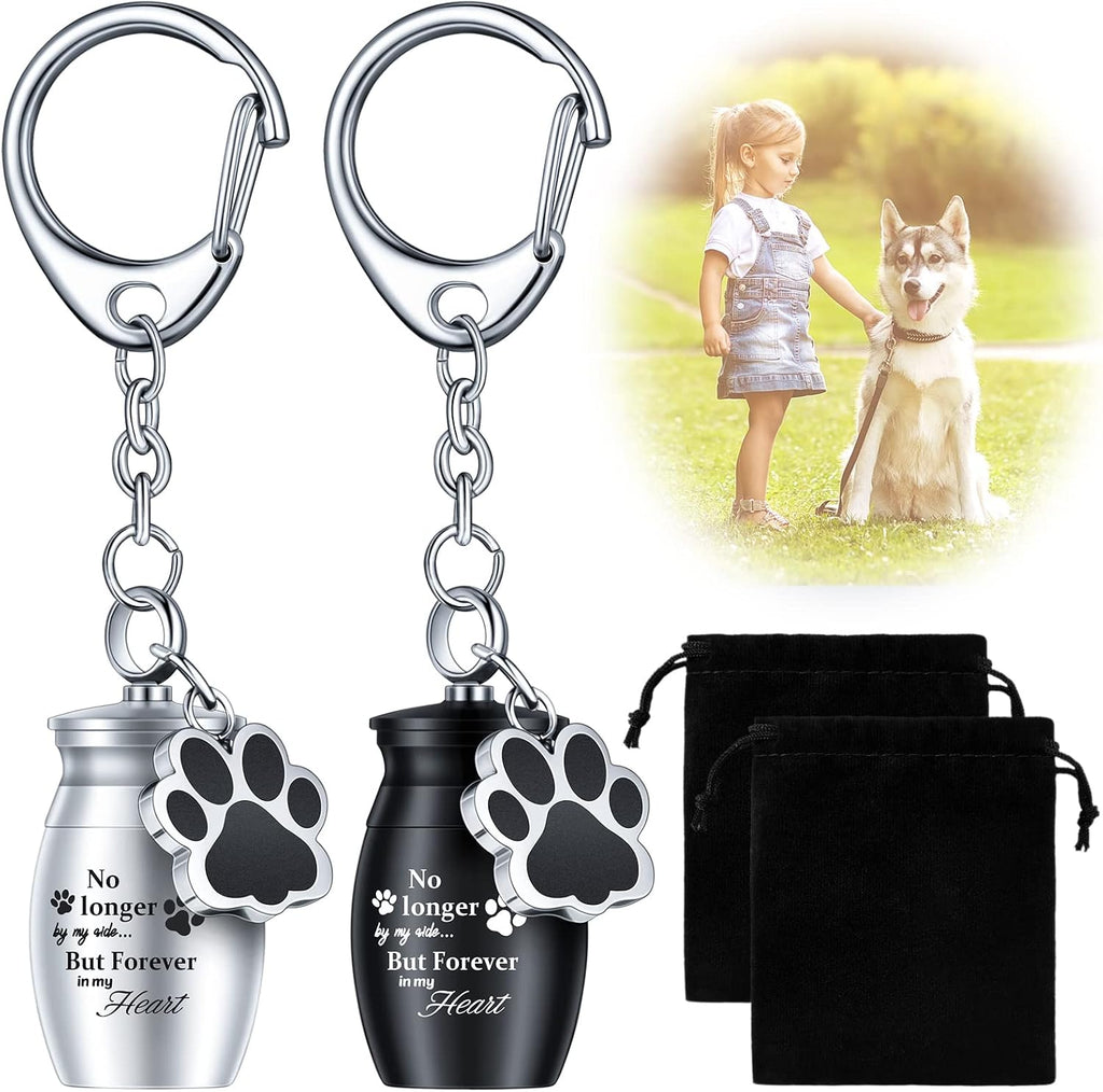 2 Pcs Pet Urn Keychain for Ashes Dog Cat Paw Print