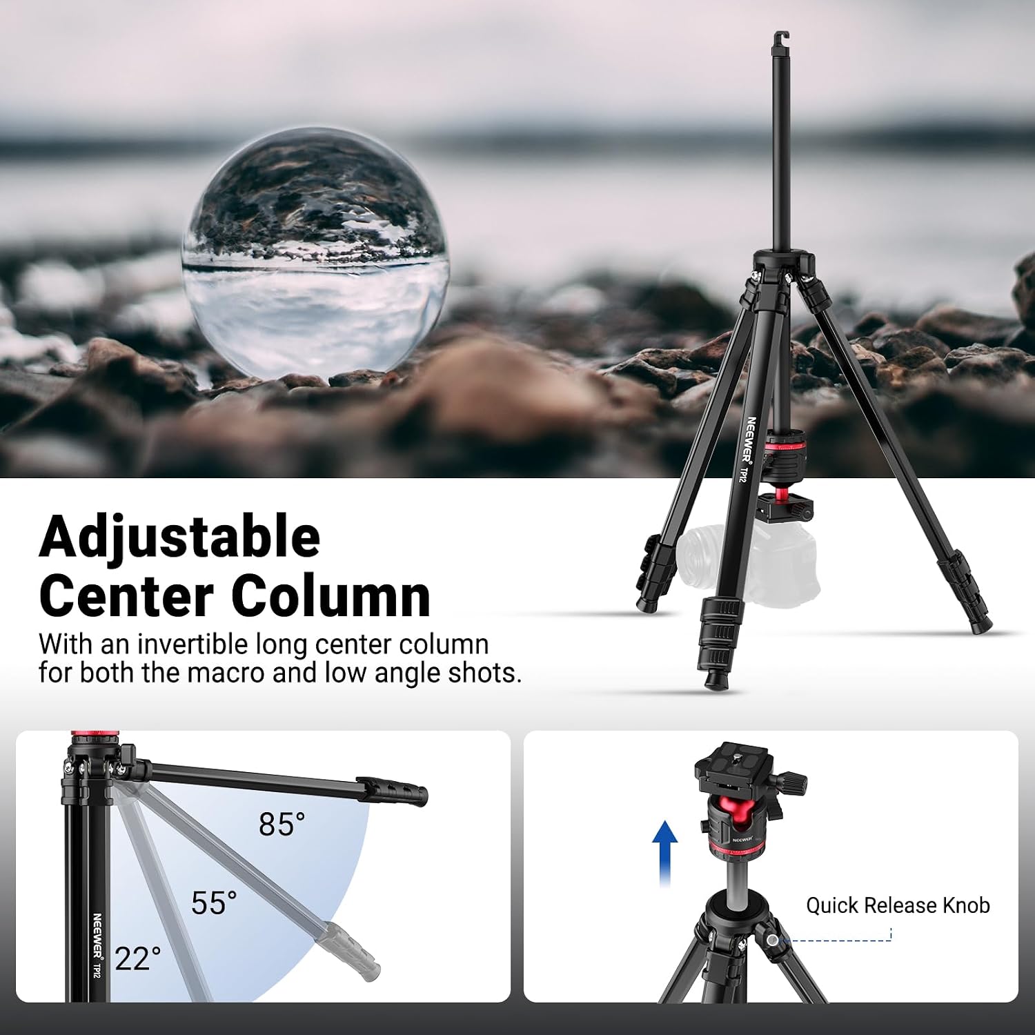 Basics 66.5"/169 cm Travel Tripod for Camera, Lightweight Portable DSLR Stand with Ball Head, Arca Type QR Plate