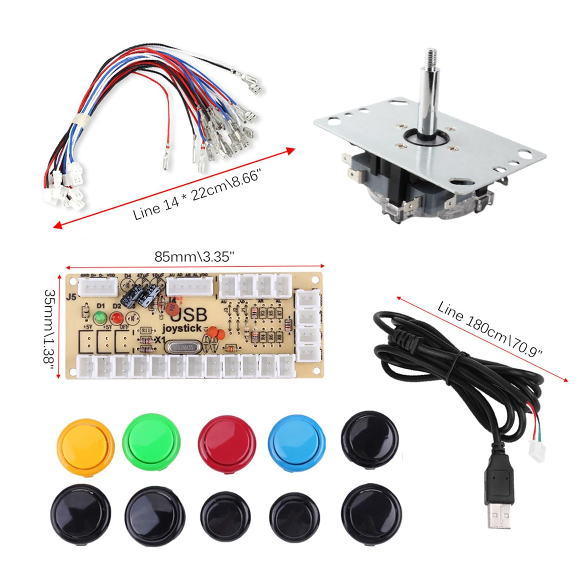 Zero Delay Game DIY Kit - PC Joystick with 10 Buttons, USB Encoder Board, Game Accessories for 1 Player MAME Project
